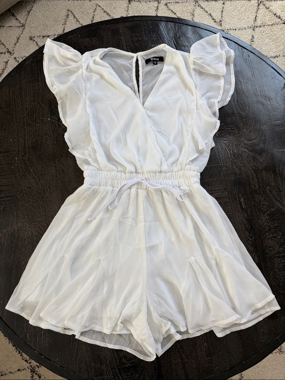 Trixxi White Flutter Sleeve Romper with Elastic Drawstring Waist